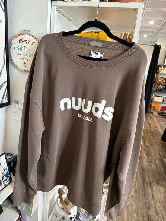 nuuds Tops - nuuds Brown Crewneck Sweatshirt with White Logo